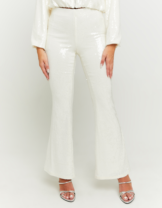 White Sequined Flare Leggings | TALLY WEiJL