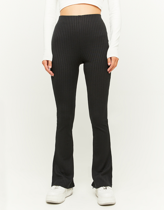 Black Ribbed Mini Flare Leggings | TALLY WEiJL