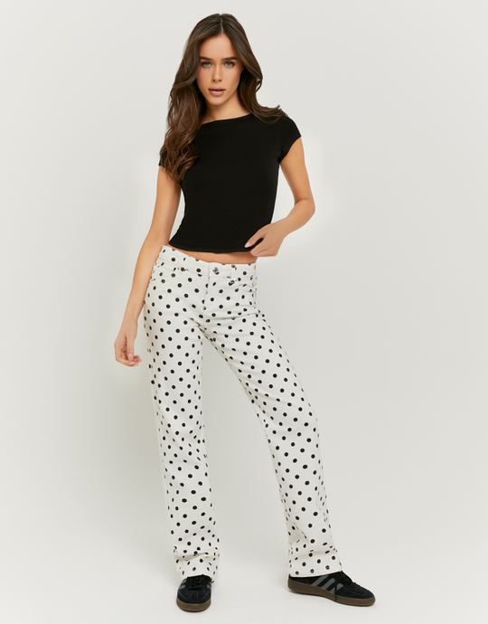 White Polka Dot Straight-Leg Trousers | TALLY WEiJL