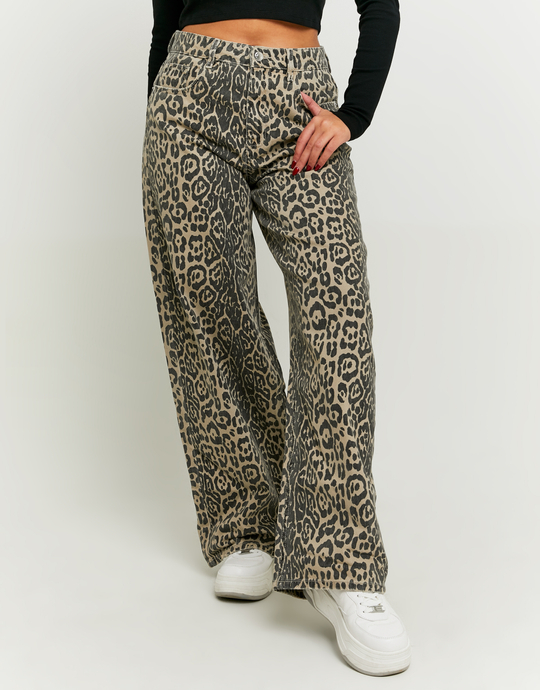 Mid Waist Leo Print Baggy Jeans | TALLY WEiJL