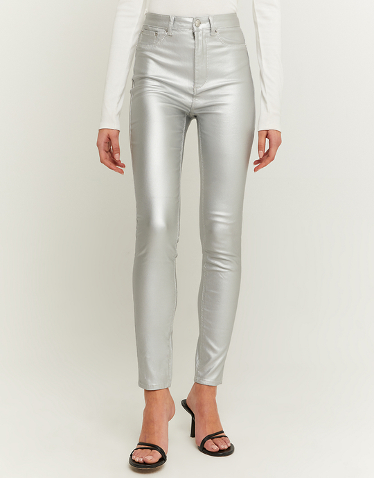 Woskowane spodnie Skinny z wysokim stanem | TALLY WEiJL