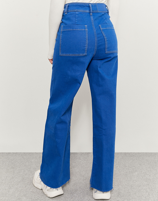 Niebieskie spodnie z szerokimi nogawkami z wysokim stanem | TALLY WEiJL