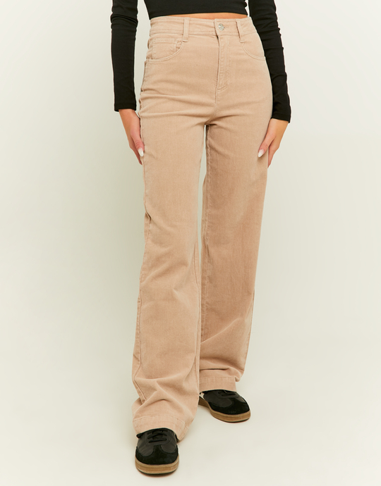 Pantalon Wide Leg Beige en Velours Côtelé | TALLY WEiJL