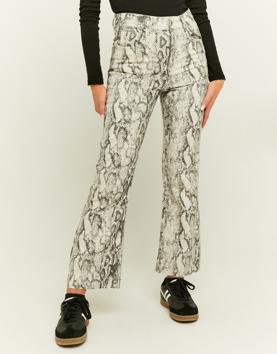 Snake Print Cropped Flare Jeans | TALLY WEiJL