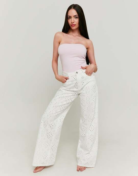 High Waist Wide Leg Trousers with Embroidery | TALLY WEiJL