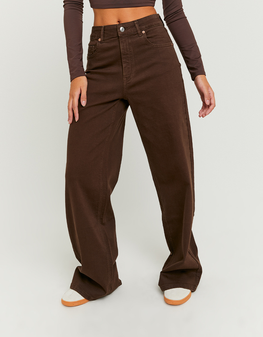 Brown High Waist Wide Leg Trousers | TALLY WEiJL