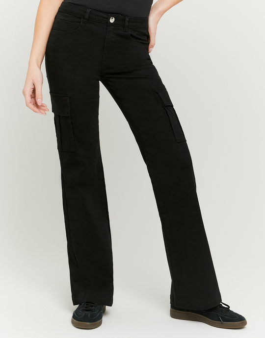 Black Mid Waist Cargo Bootcut Trousers | TALLY WEiJL
