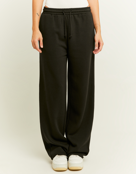 Black Wide Leg Basic Joggers | TALLY WEiJL