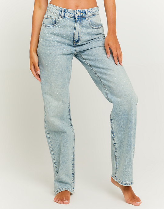 High Waist Straight Leg Jeans with Strass | TALLY WEiJL