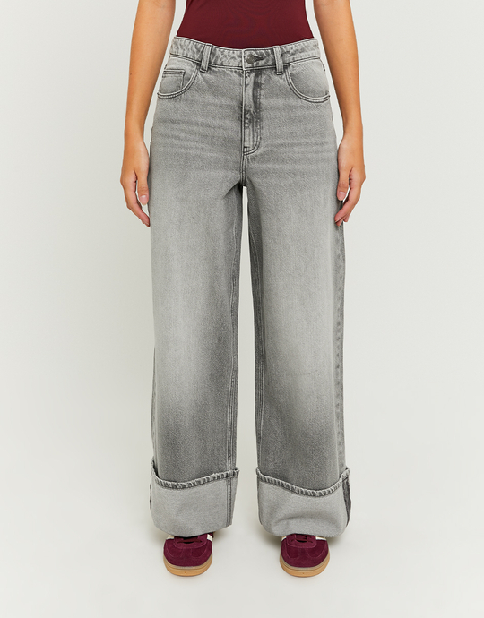 Graue Jeans mit mittlerer Taille und weitem Bein | TALLY WEiJL