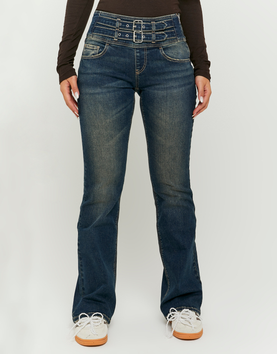 Blue Mid Waist Flare Jeans | TALLY WEiJL