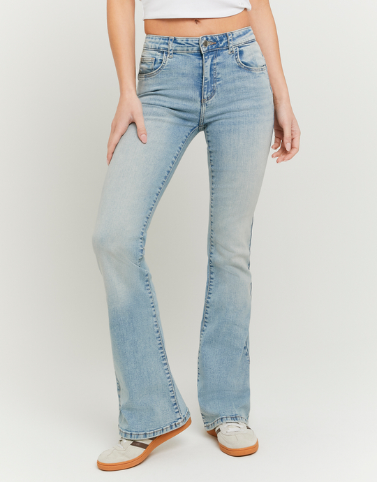 Blue Mid Waist Flare Jeans | TALLY WEiJL