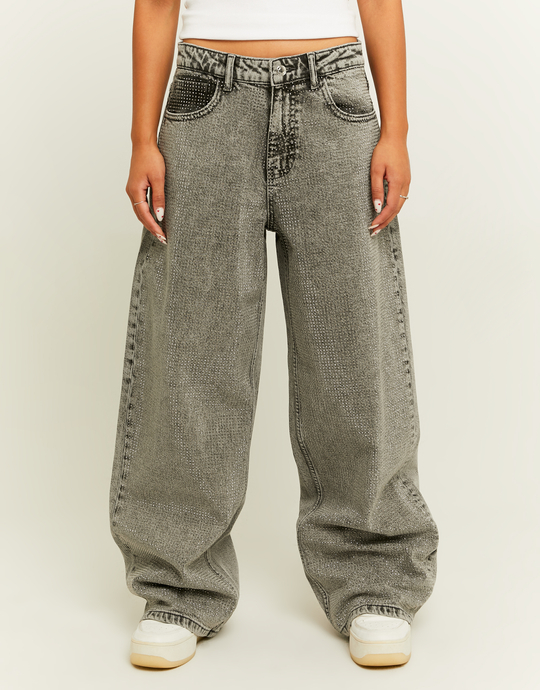 Grey Baggy Jeans with Strass | TALLY WEiJL