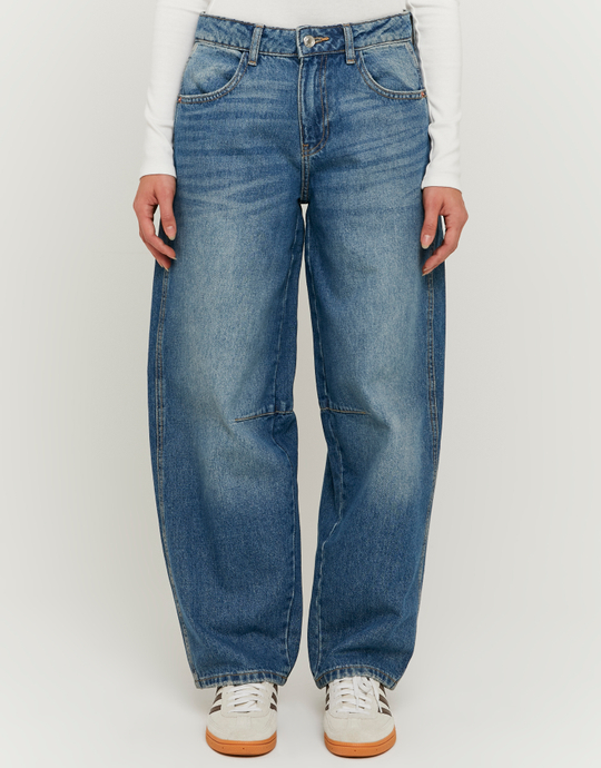 Blue Mid Waist Barrel Leg Jeans | TALLY WEiJL