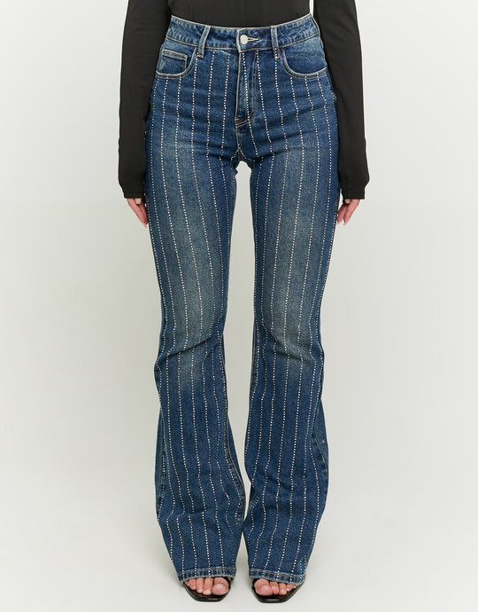 Dark Blue Flare Jeans with Strass | TALLY WEiJL