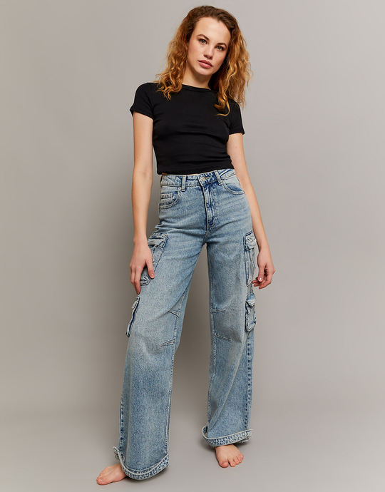 High Waist Cargo Wide Leg Stretch Jeans | TALLY WEiJL