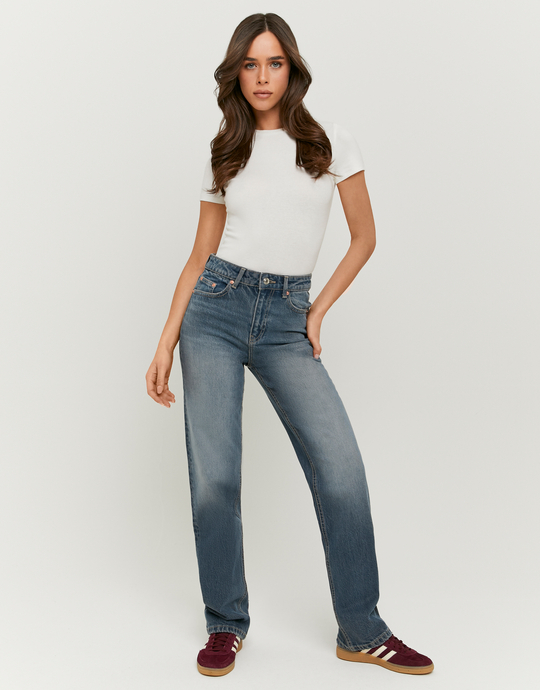 Blue High Waist Straight Leg Jeans | TALLY WEiJL