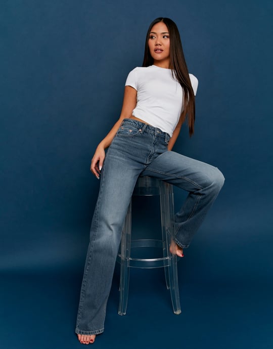 Blue High Waist Straight Leg Jeans | TALLY WEiJL