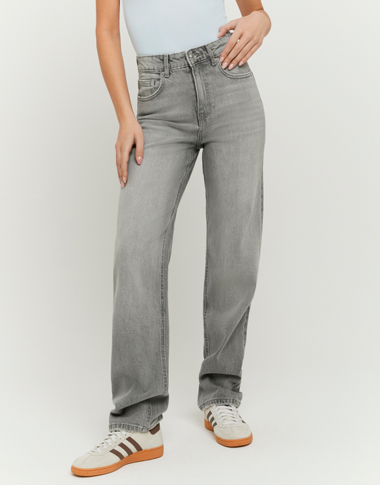 Grey High Waist Straight Leg Jeans | TALLY WEiJL