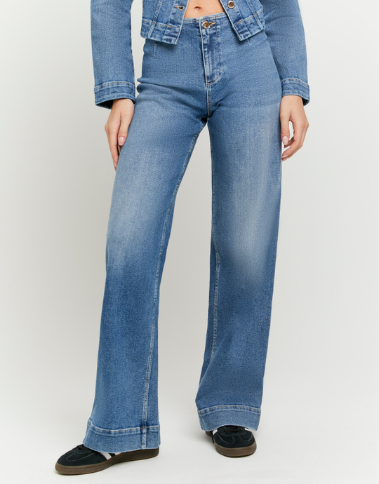 Blaue Mid Waist Wide Leg Jeans | TALLY WEiJL