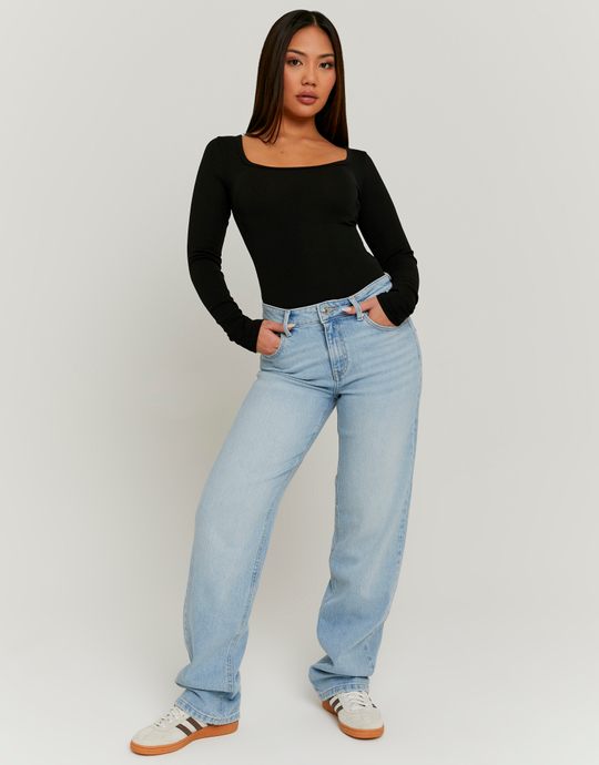 Blaue Mid Waist Jeans mit weitem Bein | TALLY WEiJL
