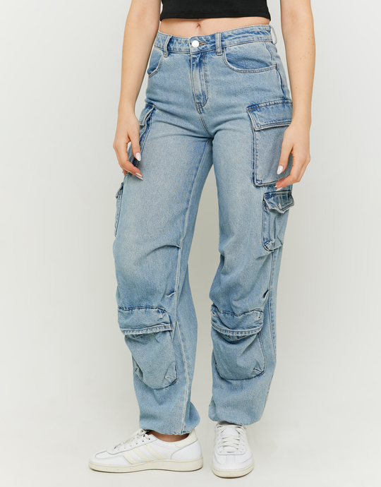 Blaue Mid Waist Cargo Parachute Jeans | TALLY WEiJL