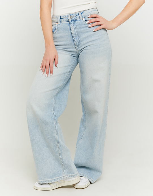 Hellblau Gewaschene High Waist Wide Leg Jeans | TALLY WEiJL