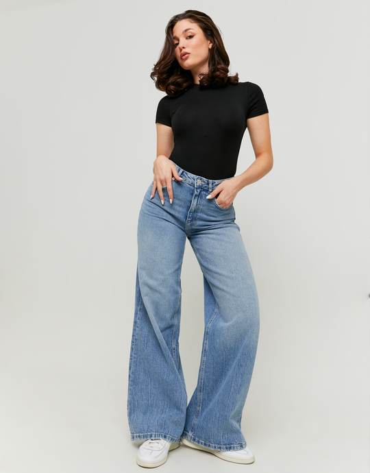 Blue High Waist Wide Leg Jeans | TALLY WEiJL