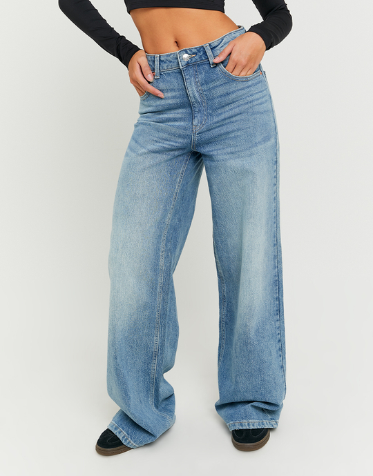 Blue High Waist Wide Leg Jeans | TALLY WEiJL