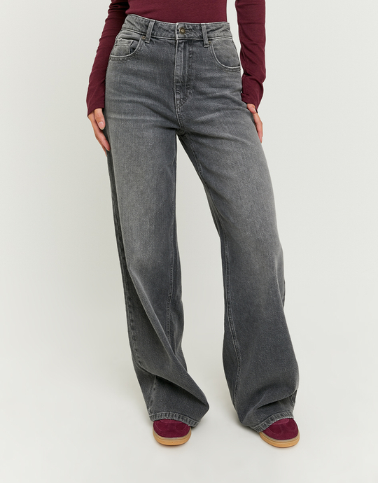 Grey High Waist Wide Leg Jeans | TALLY WEiJL