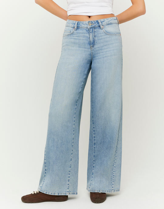 Blue Mid Waist Wide Leg Jeans | TALLY WEiJL
