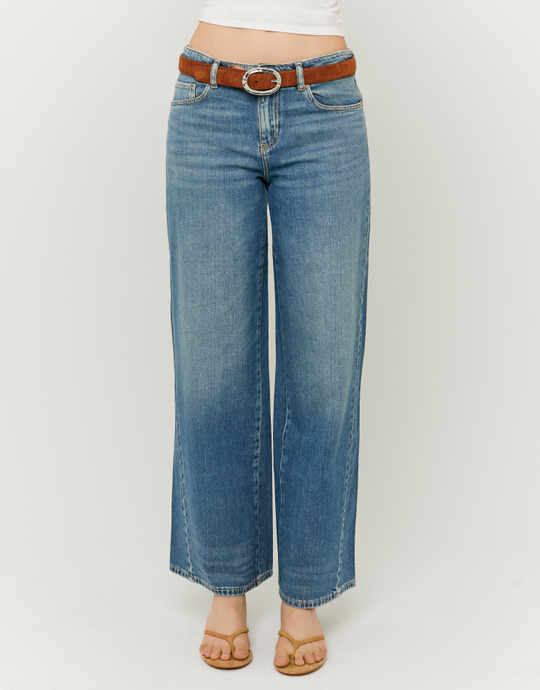 Blue Mid Waist Wide Leg Jeans | TALLY WEiJL