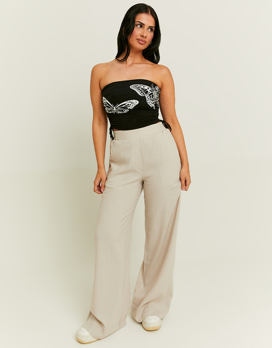 Pantaloni Wide Leg in Lino Beige | TALLY WEiJL