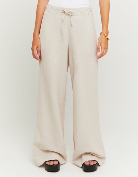 Beige Wide Leg Linen Pants | TALLY WEiJL