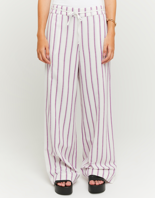 Purple Stripped Wide Leg Linen Pants | TALLY WEiJL