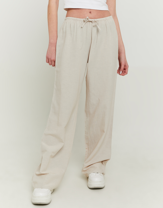 Beige Wide Leg Linen Trousers | TALLY WEiJL