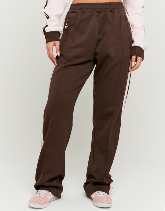 Brown Printed Joggers with Stripes | TALLY WEiJL