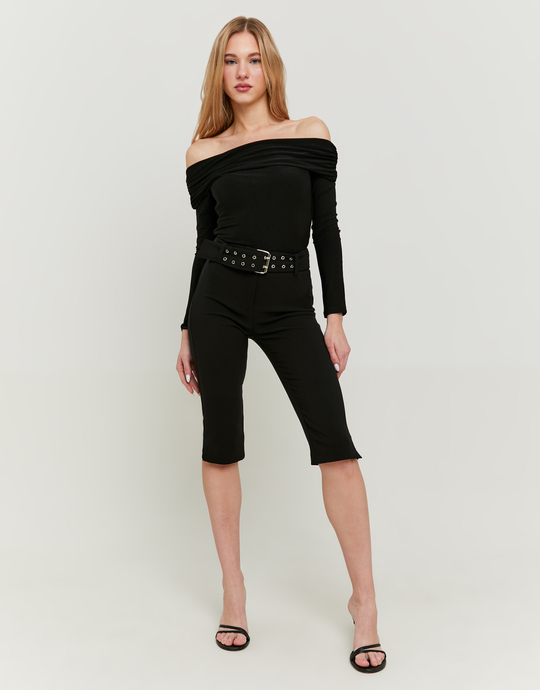 Black Capri Trousers with Belt | TALLY WEiJL
