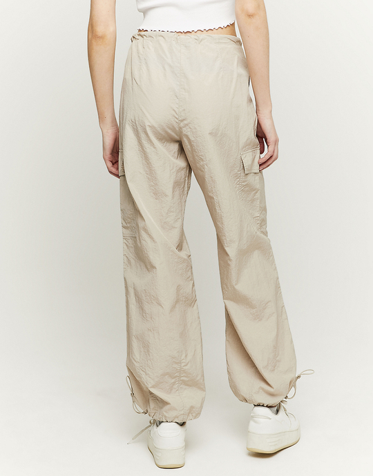 Mid Waist Beige Parachute Trousers | TALLY WEiJL