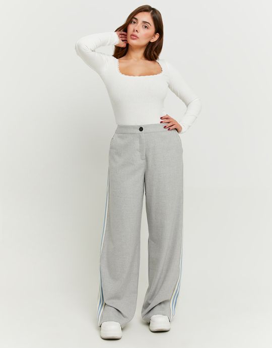 Graue Tailoring Wide Leg Hose mit seitlichen Streifen | TALLY WEiJL