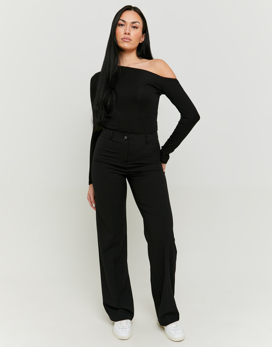 Black Mid Waist Straight Trousers | TALLY WEiJL