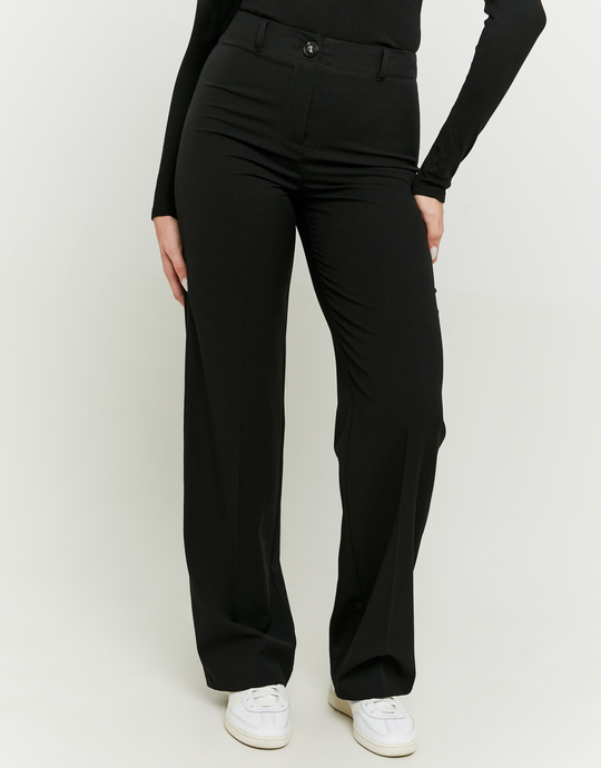 Black Mid Waist Straight Trousers | TALLY WEiJL