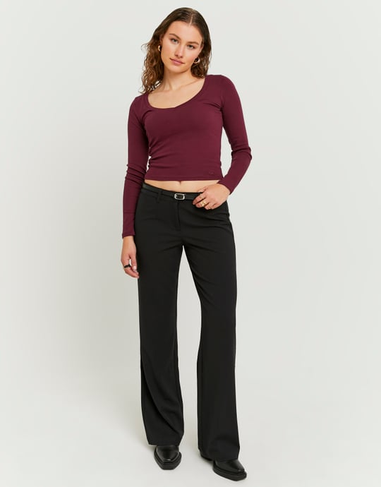 Black Straight Mid Waist Trousers | TALLY WEiJL