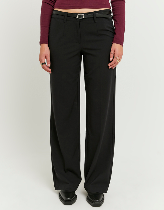 Black Straight Mid Waist Trousers | TALLY WEiJL