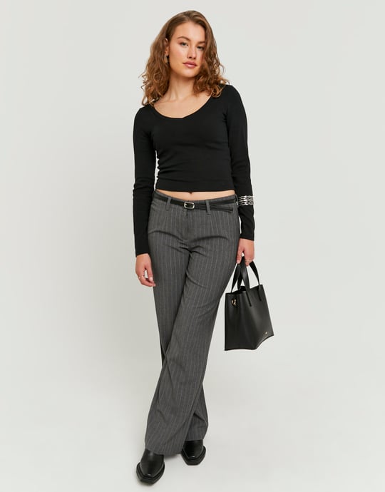 Grey Straight Mid Waist Trousers | TALLY WEiJL