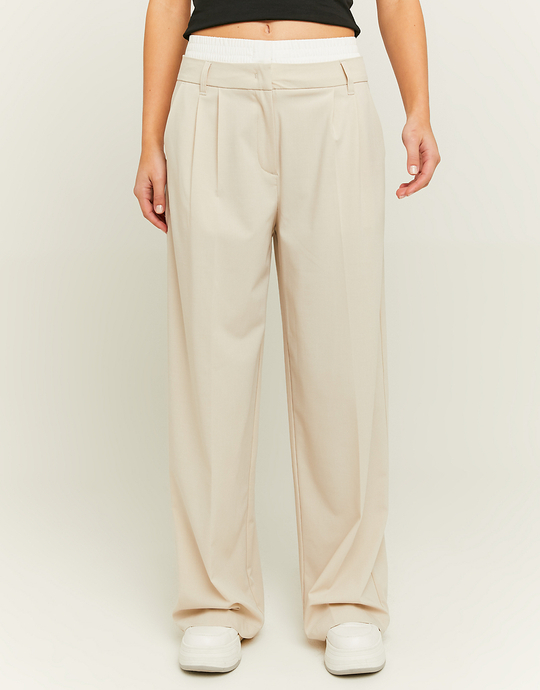 Beżowe luźne spodnie z wysokim stanem | TALLY WEiJL