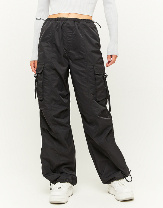 Black Cargo Parachute Trousers | TALLY WEiJL
