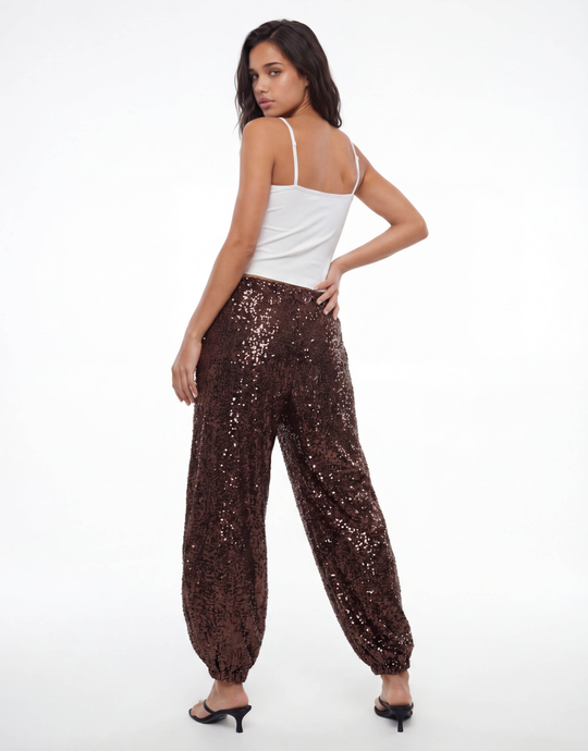 Brązowe spodnie balloon z cekinami | TALLY WEiJL