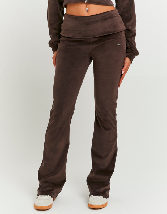 Brown Velvet Mid Waist Jogger | TALLY WEiJL