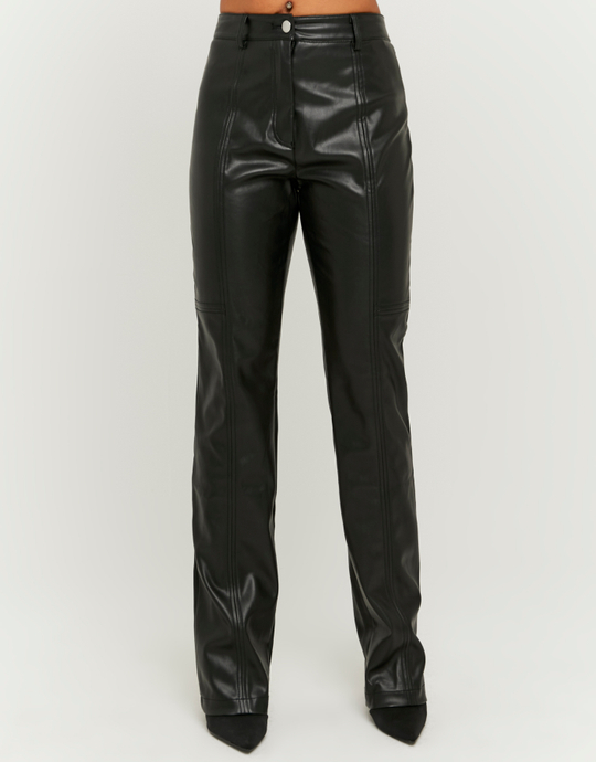 Black Faux Leather Straight Leg Trousers | TALLY WEiJL